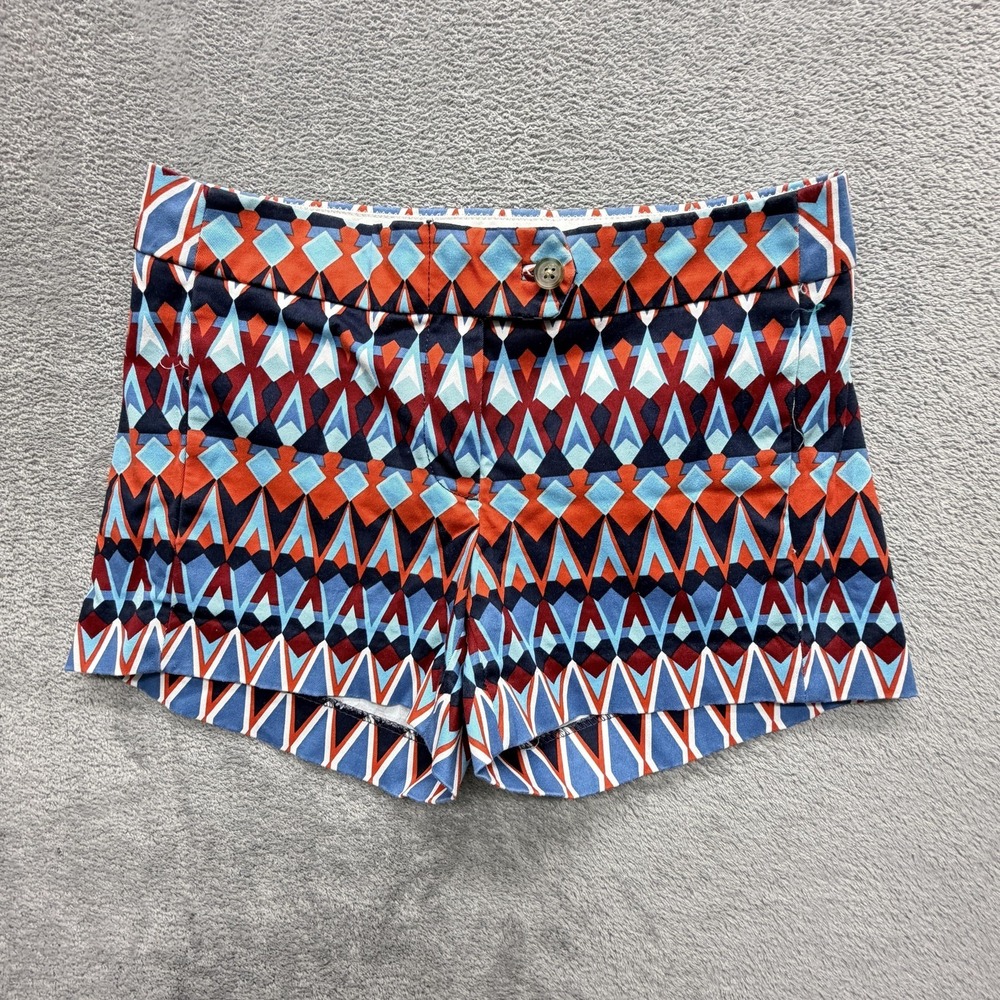 J.CREW Hot Pants Womens 00 Multicolor Geometric‎ Twill Stretch Zip